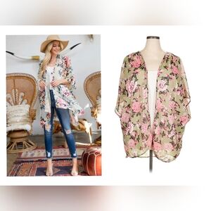 Rue21 Pink and Green Floral Sheer Wrap